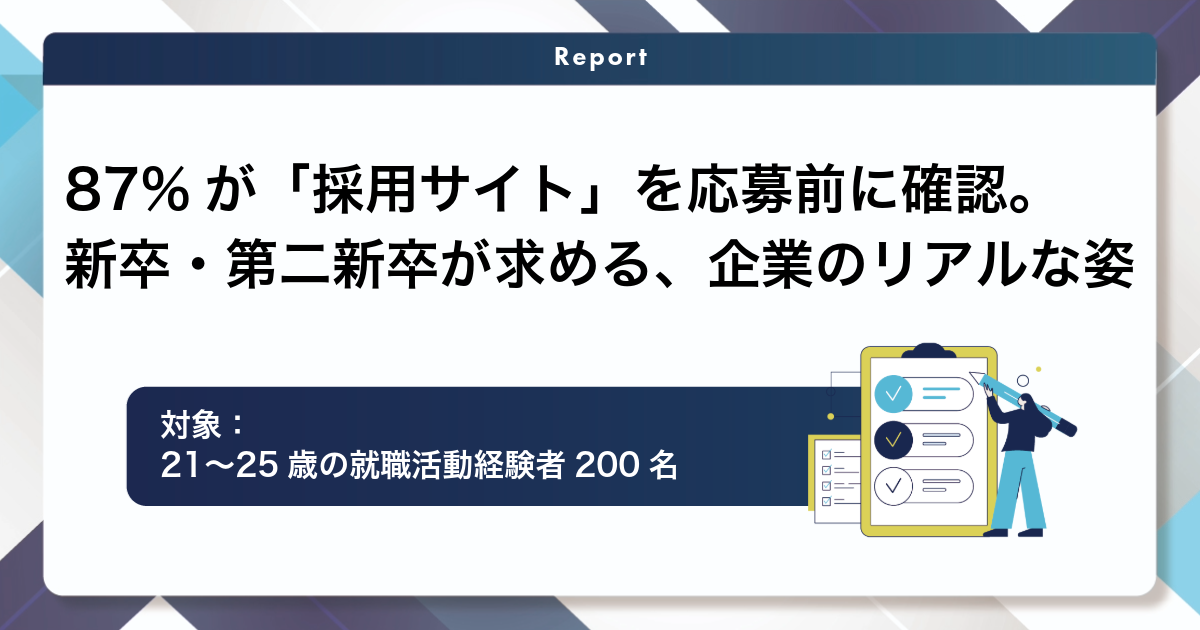 20代（21歳〜25歳）の87%が「採用サイト」を応募前に必ず確認。新卒・第二新卒が求める、“企業のリアルな姿”